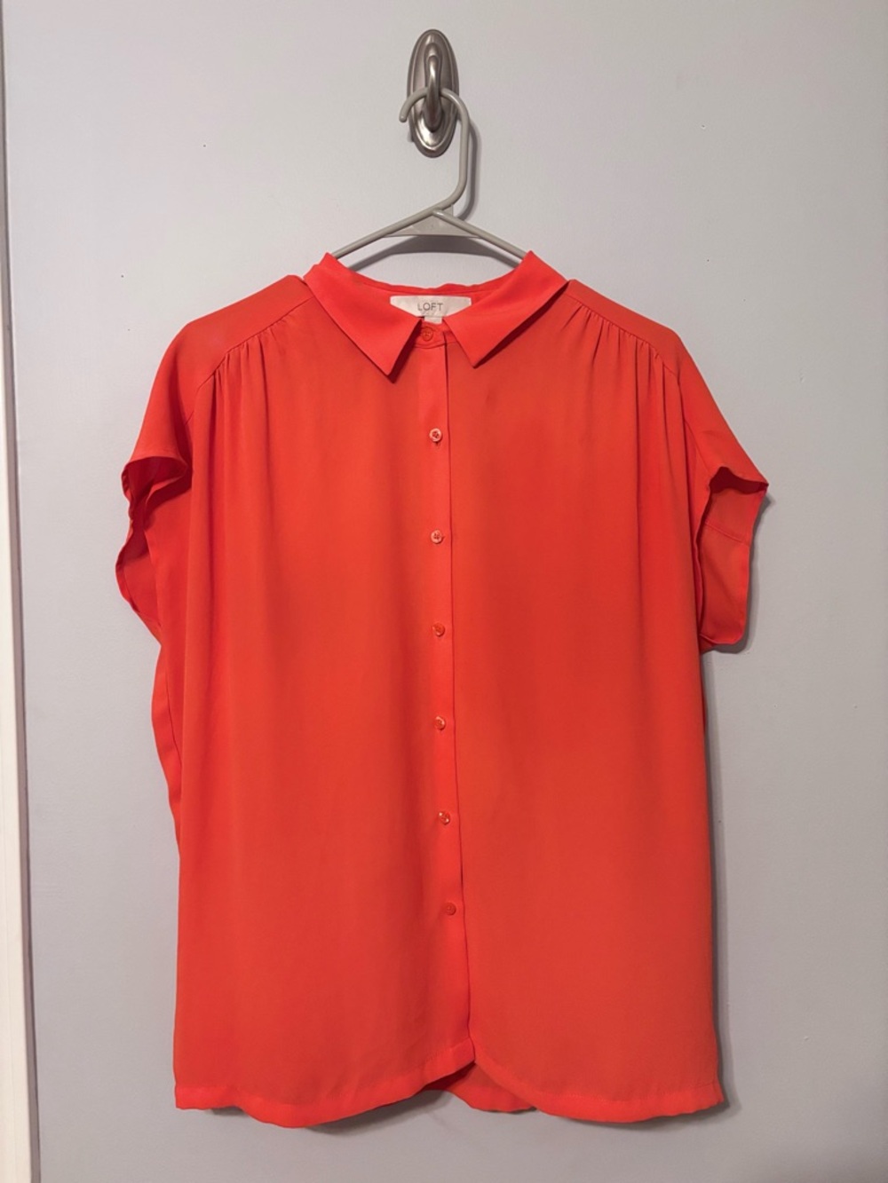 LOFT Coral Short-Sleeve Button Front Blouse